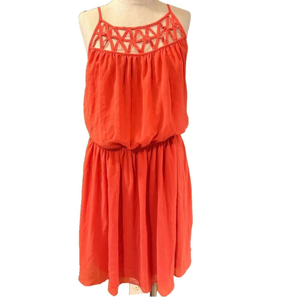 My Michelle Sheath Dress Womens 1X Coral Pleated Cinch Waist Adjustable Strap